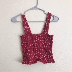 Ruched square neck floral tank top